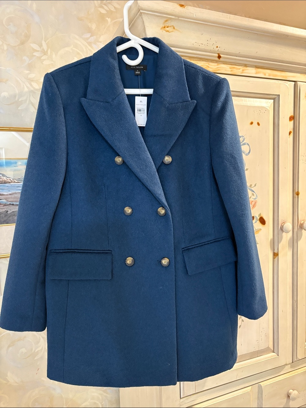 Ann Taylor Double-Breasted Wool Blend Peacoat in Bright Navy Blue